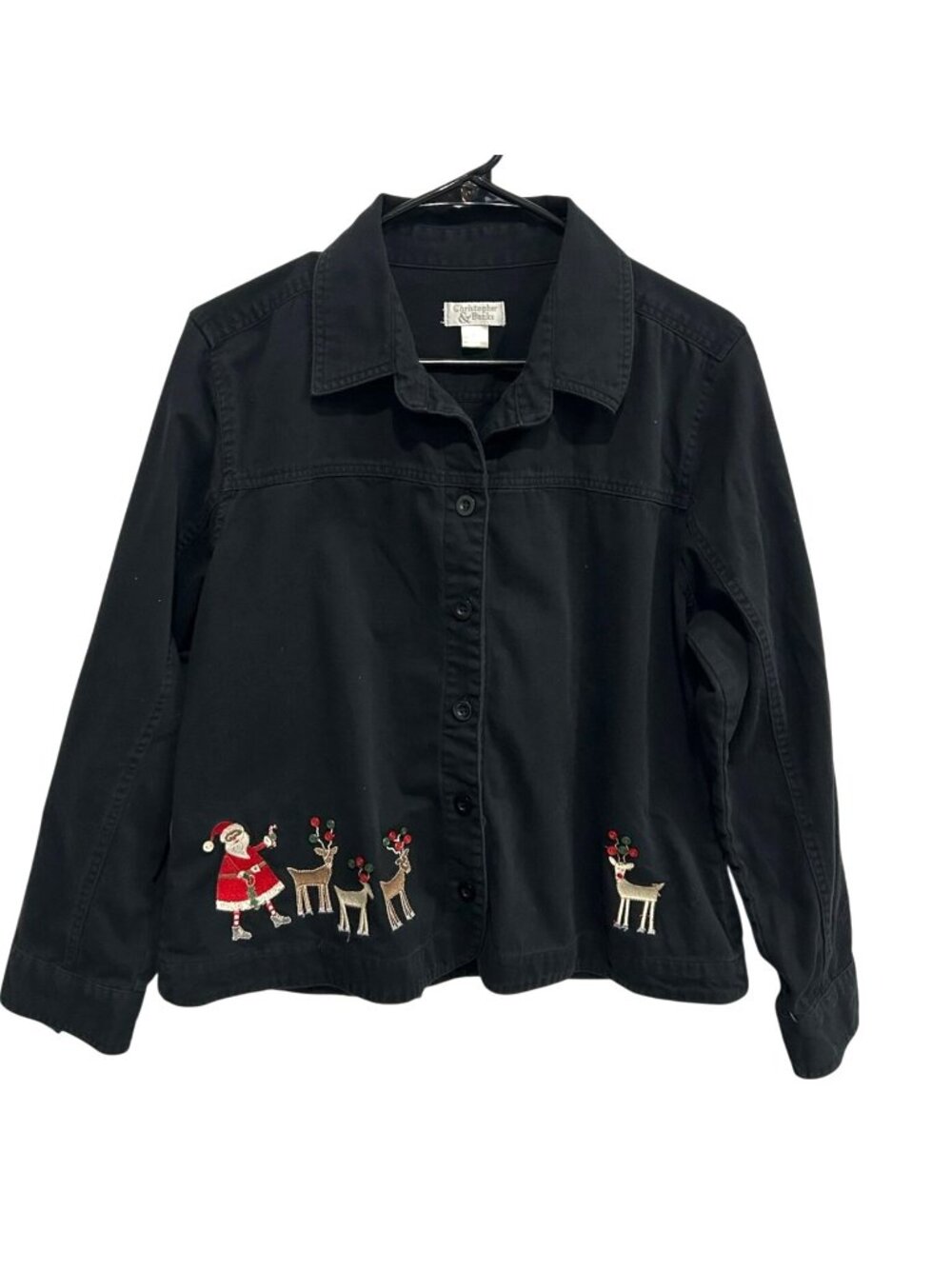 Christopher & Banks XL Black Santa Reindeer Embroidered Nostalgia Core Retro